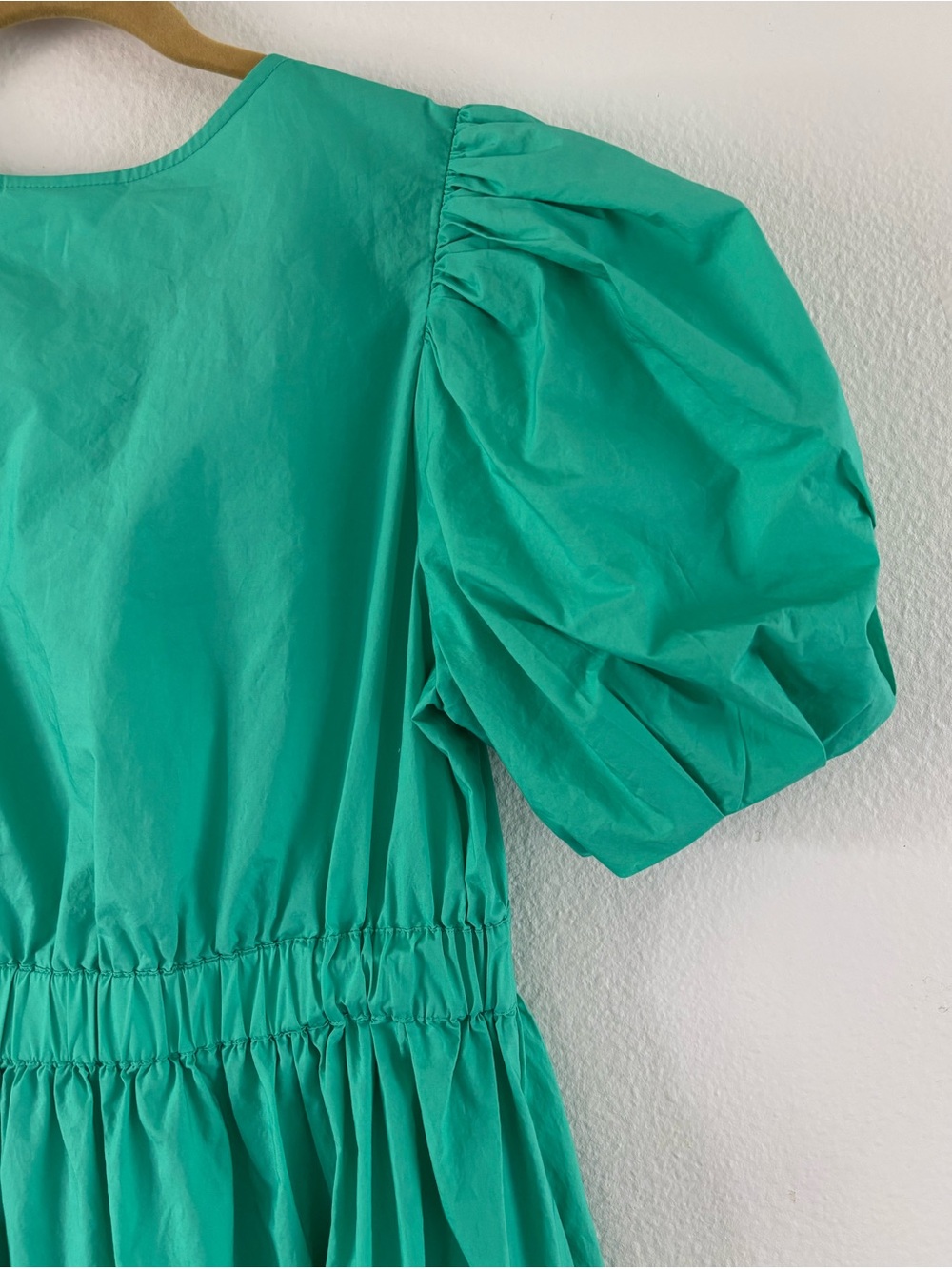 Seed Heritage Poplin Waisted Maxi Dress Jade Green Puff Sleeve V-Neck Size: US 8 - Picture 12 of 16